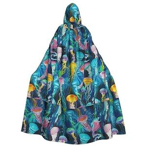 Bxzpzplj Gekleurde Kwallen Hooded Mantel Voor Mannen En Vrouwen, Volledige Lengte Halloween Maskerade Cape Kostuum, 185cm