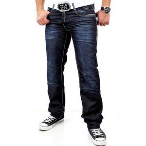 R-Neal heren Contrast naad jeans broek RN-7585 donkerblauw