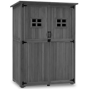 M MCombo tuinkast hout, tuinhuisje klein weerbestendig, buitenberging voor gereedschap, voor buiten balkon terras, 127×59×168 cm (grijs)