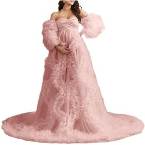KIYNE Zwangerschapsjurk voor dames, voor fotoshoot, tule lingerie, zwangerschapsjurk voor babyshower, lange bruidsjurk, Stoffige Roos, 32