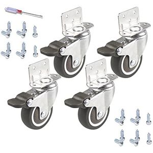 L-vormige plaat Swivel Caster Set van 4 stuks L-Clip Trolley Wielen TPE Rubber Meubelwielen Grijs Side Mount Plate Swivel Castor met rem kogellager wielen voor wiegjes tafeltrolley (50 mm, rem x4)