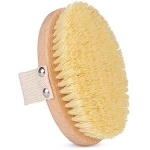 HABYS Droogborstel voor lichaamsmassage, beukenhout en 100% tampico natuurlijke haren, anticellulitis, huidversteviging en peeling, met katoenen band