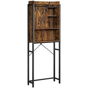 VASAGLE WC-plank, badkamerplank, met kast, stalen frame, voor wasmachine, eenvoudige montage, industrieel ontwerp, 64 x 24 x 171 cm, vintage bruin-zwart BTS003B01