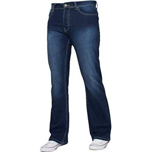 Enzo Heren bootcut wijde pijpen jeans stretch bel uitlopende denim broek alle taille maten, Midden Stonewash, 32W / 30L