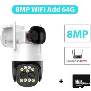 Bewakingscamera, 4K 8MP 4G Sim-kaart Camera Buiten 2.8mm-8mm Dual Lens 10X Zoom IP Camera AI Tracking Audio Beveiliging CCTV Camera H.265(8MP WIFI Add 64G)