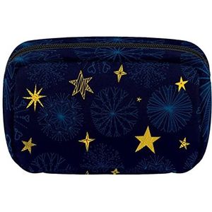 Boho Stars Blue Flower Pattern Travel Gepersonaliseerde Make-up Bag Cosmetische tas Toiletry tas voor vrouwen en meisjes, Meerkleurig, 17.5x7x10.5cm/6.9x4.1x2.8in