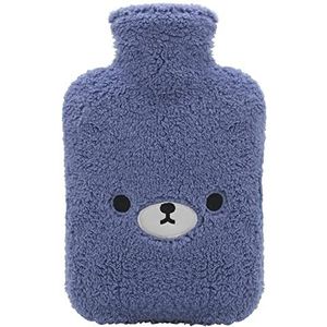 samply Warmwaterkruik met knuffelzachte overtrek, groot 2 liter, schattige warmwaterkruik voor pijnverlichting (donkerblauwe beer)