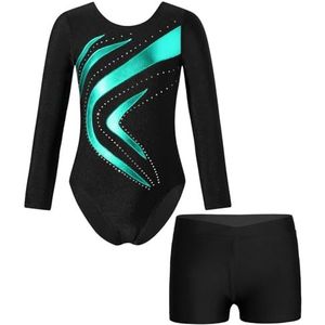 YGLEEULI Turnpakje voor meisjes, turnpakje, bodysuit met lange mouwen, danskleding, set, balletoutfit voor meisjes, kunstschaatsen, jumpsuit (groen, 6 jaar)