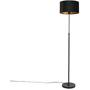 QAZQA - Klassiek | Antiek Vloerlamp zwart met velours kap zwart met goud 35 cm - Parte | Woonkamer | Slaapkamer - Staal Cilinder |Langwerpig |Rond - E27 Geschikt voor LED - Max. 1 x 60 Watt