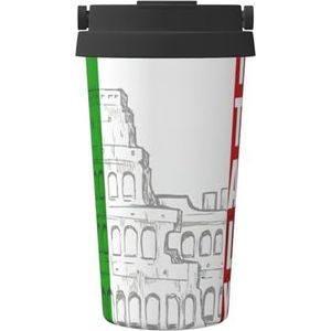 EdWal Romeins Colosseum Italiaanse vlag print geïsoleerde koffiekop Tumbler, herbruikbare koffie reismok voor warm houden/ijs koffie thee bier