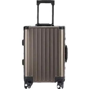 Aluminium Reizen Koffer Rolling Bagage 20/24/28 Inch Trolley Case Cabine Koffer, Bruin, 20