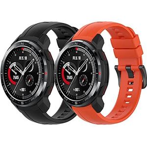 Yikamosi Compatibel met Honor Watch GS Pro Bandje,Snelle release Zachte Siliconen Roestvrij stalen sluiting Vervangende Bandje voor Honor Watch GS Pro,Zwart + oranjerood