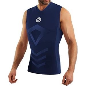 sesto senso Heren tanktop V-hals sport onderhemd Thermosport onderhemd mouwloos ondergoed ondershirt, donkerblauw, L-XL