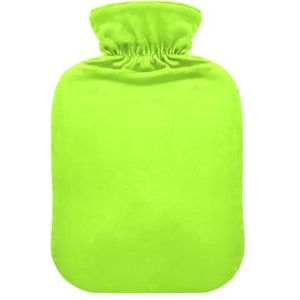 Groengele warmwaterkruik met zachte fluwelen hoes, warmwaterzak voor voetenbedwarmer, pijnverlichting, 1 l