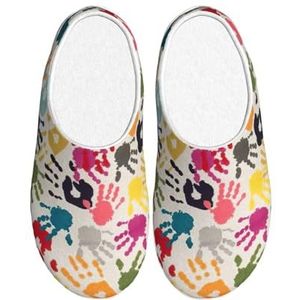 EdWal Hand Print Winter Warme Slippers Indoor Anti-slip Pluche Slippers Ontspannen Thuis Voor Vrouwen Mannen, Zwart, 37.5 EU