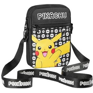 Pokemon schoudertas cross body tas voor kinderen - verstelbare riem kinderen Pikachu kleine reistas - Gamer geschenken, Zwarte Pikachu, Eén maat