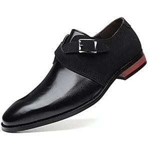 Oxford formele schoenen for heren Slip-on monniksband Zwart gepolijste teen PU-leer Antislip blokhak Antislip buiten (Color : Black, Size : 45.5 EU)