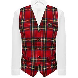 King & Priory Traditioneel rood en geel tartan geruit tailord fit vest, Schots, Stewart, Burns Night, Rood, XL