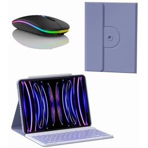 Toetsenbordhoes voor Xiaomi Mi Pad 6 Max 14"" 2023, 7 Kleuren Achtergrondverlichting, 360° Rotatie, Magnetisch Afneembaar Draadloos Toetsenbord met Bluetooth Muis,Purper