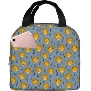 OdDdot Yqxwjl Leeuwenkop Leeuwenkop Kinderen Blauw Print Lunch Box Lunch Tas voor Vrouwen Volwassen Mannen Lekvrije Leuke Lunch Tote voor Werk Picknick Reizen