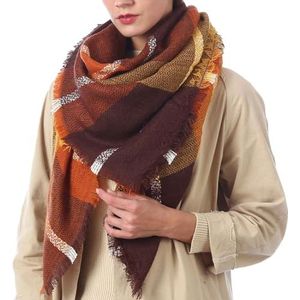 Kunstwollen geruite vierkante sjaal voor tieners, meisjes, dames en vrouwen, warme winterdeken met nekdeken, Veelkleurig 263, Eén Maat