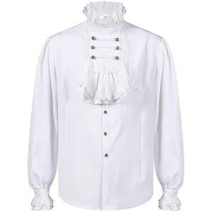 boiler Renaissance Overhemd voor heren, Victoriaans piratenkostuum in koloniale stijl met ruches, middeleeuwse vintage cosplay-kleding, steampunk, Halloween