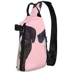 WOWBED Pug DogPrinted Crossbody Sling Bag Multifunctionele Rugzak voor Reizen Wandelen Buitensporten, Zwart, One Size