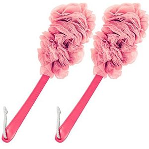 PIPUHA Loofah Spons Doucheborstel met Body Exfoliating met lange steel, loofah op een stok voor mannen vrouwen, badaccessoires voor lichaamsborstels (rood en rood)