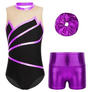 Cha-Cha Gymnastiekpak, Latijnse dansbody met franjes, fonkelende pailletten, kwastjes, bodysuit, showkostuum, tango, dans, jazz danskleding voor meisjes van 4 - 16 jaar, paars, 16