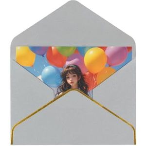 Meisje met ballonnen bedrukte wenskaarten, prachtige blanco wenskaarten met enveloppen, grappige kaarten voor elke gelegenheid