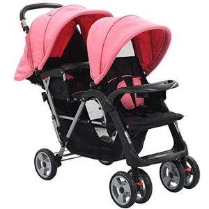 Festnight Opvouwbare buggy met verstelbare rugleuning, 118 x 41 x 108 cm (l x b x h), roze en zwart