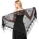 CCAIPU Sjaals en omslagdoeken voor vrouwen, zachte mesh kanten pashmina, lichtgewicht sjaals kwastjes dames zijdeachtige transparante sjaal voor avondfeest bruiloft bruidsjurken stola, Zwart-b, 185*65