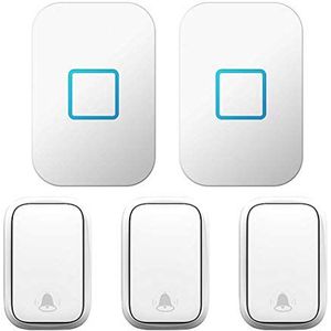 Deurbel, Draadloze deurbel waterdicht met 60 muzieknummers, 5 volumeniveaus, LED-flitser, bereik van 150 m, verpakking stuks, zwart en wit(White)