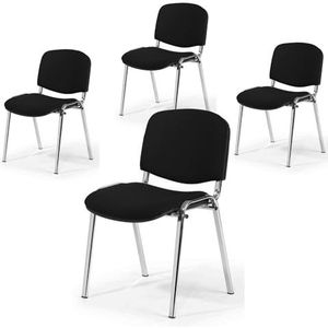 Office & More 4-delige set bezoekersstoel, chroom, comfortabele vergaderstoel, stapelbaar, met gevoerde zitting en rugleuning, zwart