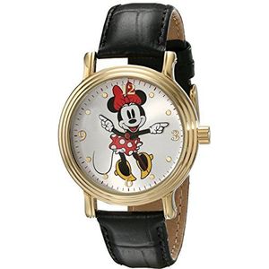 Disney Dames Minnie Mouse Arm Handhorloge, Zwart/Goud, Kwartsbeweging