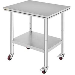 Werktafel 61 X 30 X 81 Cm RVS Catering Werktafel Draagvermogen 150 Kg, Voedselbereidingstafel Met Zwenkwiel Commerciële Werktafel for Keuken Bar 4 Verstelbare Voeten(36 x 30 inch)