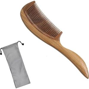 Zhouxiaotong Houten haarborstel Handgemaakte groene sandelhout haarborstel Antistatische fijne tanden Met trekkoord
