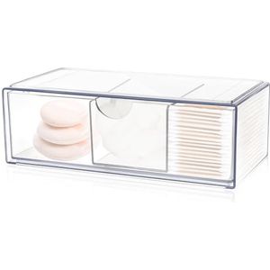 Pavlleen Make-up remover pads, organizer voor make-up, laden, wattenstaafjes, 3 vakken, waterdicht, voor het opbergen van wattenstaafjes, make-up remover pads van katoen, transparant