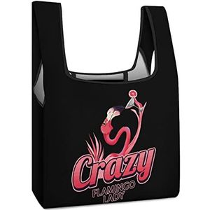 Crazy Flamingo Lady herbruikbare boodschappentassen opvouwbare boodschappentassen grote opvouwbare draagtas met lange handgrepen