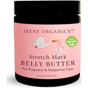 Biologische buikboter voor zwangerschap striae preventie en behandeling door Irene Organics - bekroonde anti-striae buikbalsem voor zwangerschap en postpartum 4 oz - Hydraterende bult crème
