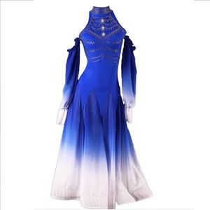 FZHQNZJF Wals Dansjurken Strass Foxtrot Flamenco Wedstrijd Kostuums Nationale Standaard Danskleding voor Dames Rugloze Tango Salsa Prestatie Danskleding,Blauw,L