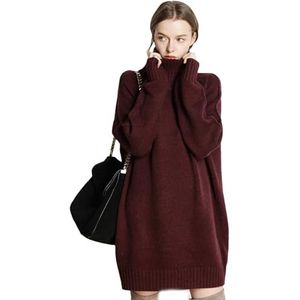 Lmtossey Mountain Cashmere Trui voor dames, ronde hals, losse verdikte lange trui, Bordeaux, L