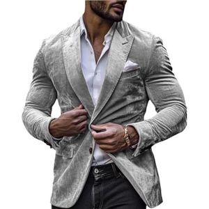 Heren fluwelen pak blazer slim fit kerstjas prom smoking jas getande revers bruiloft prom smoking, Grijs, XS