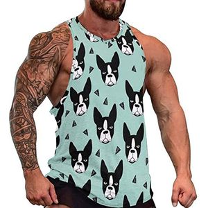 Boston Terriers Tanktop voor heren, grafische mouwloze bodybuilding-T-shirts, casual strand-T-shirt, grappige sportschool-spieren