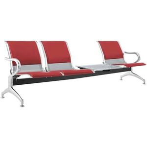 FBasic Bank met 4 zitplaatsen van staal, 240 x 71 x 78 cm, zilverkleurig, voor wachtruimte | voor montage: 4 stoelen + tafel | met zitkussen voor zitting en rugleuning rood | Bank met armleuningen