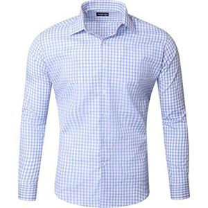 Reslad RS-7007 Geruit overhemd voor heren, slim fit, strijkvrij vrijetijdshemd, geruit hemd, lichtblauw, M
