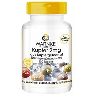 Koper 2mg van kopergluconaat - veganistisch - 100 tabletten | Warnke Vitalstoffe - Duitse apothekerskwalitei