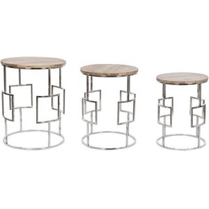 Home ESPRIT Set van 3 tafels bruin zilver natuur staal mangohout 49,5 x 49,5 x 62 cm