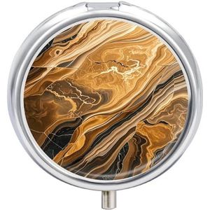 Ronde Pillendoos met Spiegel 3 Compartiment Geneeskunde Case Luxe Gouden Marmeren Pil Case voor Portemonnee Pocket Wekelijkse Pil Organizer Reizen Pillendoos Pillencontainer Houder voor Vitamine