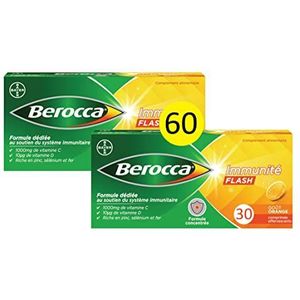 Berocca Flash-immuniteit – ondersteunt het immuunsysteem – voedingssupplement immuniteit – zink, vitamine D & C – multivitaminen en mineralen – oranje smaak – maxi-formaat 60 bruistabletten